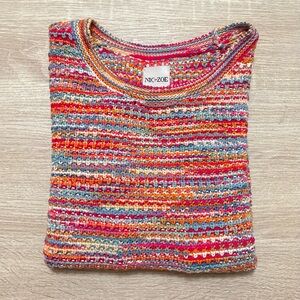 NIC+ZOE Multicolor Striped Short Sleeve Knit Top
